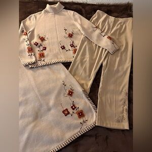 VTG 220 Hickory Sweater & Skirt Sz L PT w/Matching Faux Suede Pants Sz M PT.